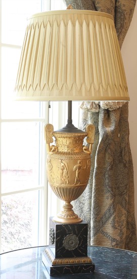 Neo-Classical Gilt Metal and Faux Marble Painted Wood Lamp PK1A