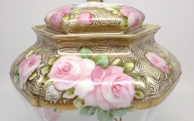 Nippon Pink Rose Floral Biscuit / Cracker Jar