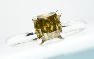 **No Reserve** - 18 kt. White gold - Ring - 1.43 ct Diamond - Natural Fancy Deep Greenish Brownish Yellow SI2
