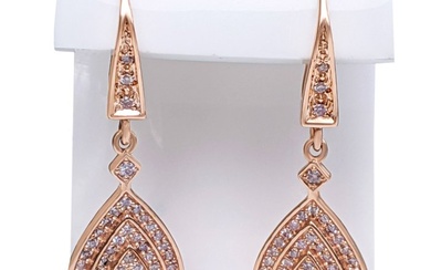 No Reserve Price - 0.75 Cttw Fancy Pink Diamond Earrings - Rose gold - 0.75ct. Round Diamond
