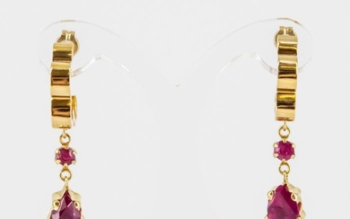 No Reserve Price - Earrings - 18 kt. Yellow gold Ruby