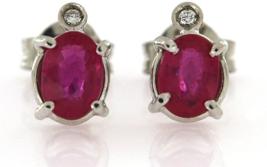 No Reserve Price - Earrings White gold Ruby - Diamond