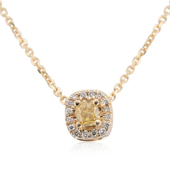 No Reserve Price---Fancy vivid yellow - 18 kt. Gold - Necklace with pendant - 0.18 ct Diamond - Diamonds