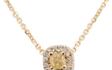 No Reserve Price---Fancy vivid yellow - 18 kt. Gold - Necklace with pendant - 0.18 ct Diamond - Diamonds