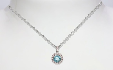 No Reserve Price - IGI 1.11 tw - Necklace with pendant - 14 kt. White gold Aquamarine - Diamond