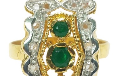 No Reserve Price - Ring - 9 kt. Silver, Yellow gold Emerald - Diamond