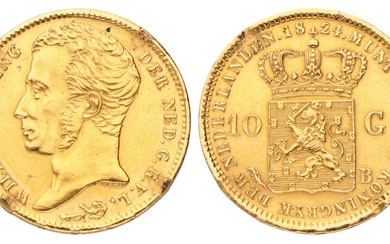 No reserve - 10 gulden. Willem I. 1824 B. Zeer Fraai -.