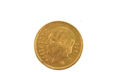 One 5 pesos gold coin Mexico