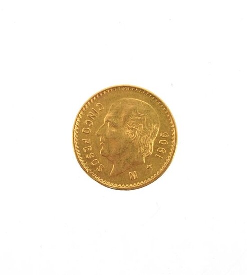 One 5 pesos gold coin Mexico