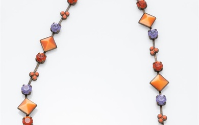 Orange and Tanzanite colour Swarovski Crystal Necklace. Made in France....