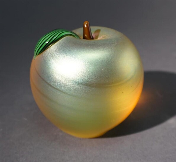 Orient & Flume Iridescent Glass Golden Apple Paperweight, H: 3-1/2 inches
