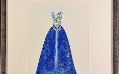 Original Acrylic On Canvas "Untitled" Blue Dress Art Elena Petrescu
