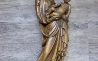 Osvaldo Moroder - Carving, Madonna mit Kind + Wandkonsole - 62 cm - Wood