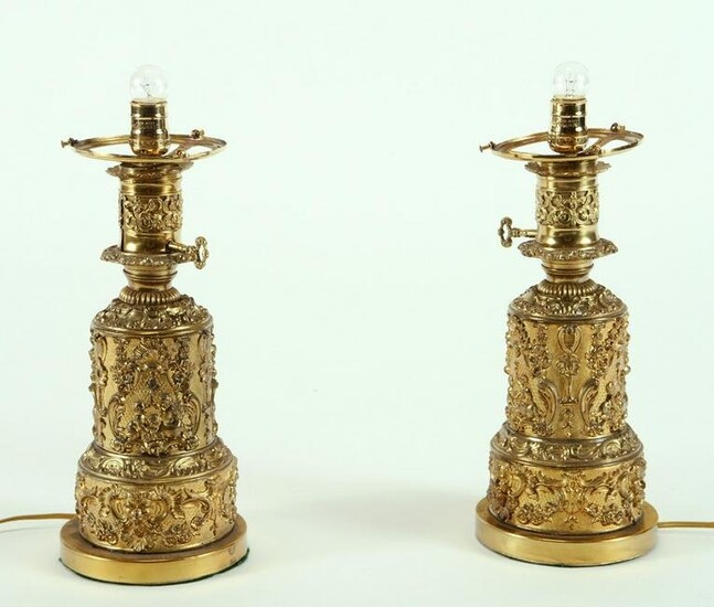 PAIR CONTINENTAL GILT BRONZE TABLE LAMPS C.1860