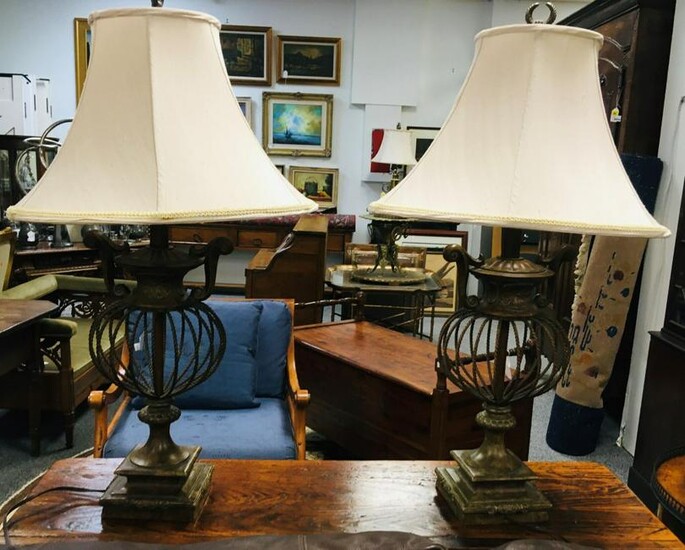 PAIR FAUX BRONZE WIRE FORM TABLE LAMPS
