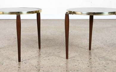 PAIR FAUX MARBLE BRASS BOUND END TABLES