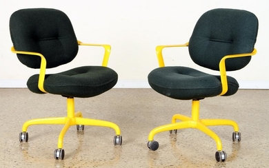 PAIR LABELED KNOLL YELLOW SWIVEL CHAIRS C.1983