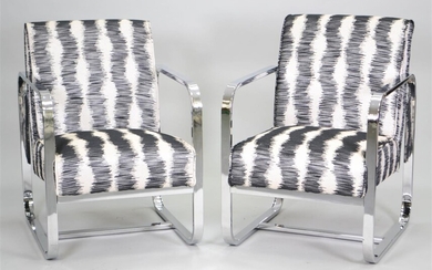 PAIR OF CONTEMPORARY CHROME FORM ARMCHAIRS