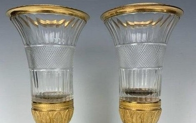 PAIR OF DORE BRONZE MOUNTED BACCARAT VASES