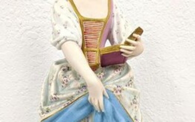 Painted Bisque Sculpture Woman Reading a Book