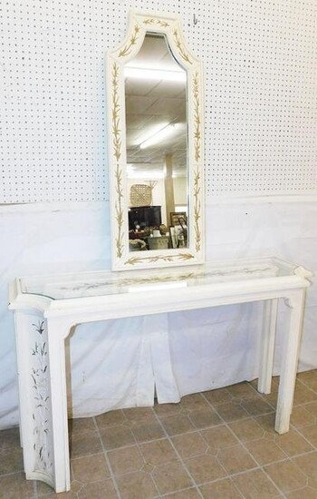 Painted Console Table W/ Glass Top & Mirror