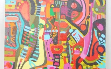 Painting, Surreal abstract, Louise Abrams, signed with stylized initials, oil on canvas, has list