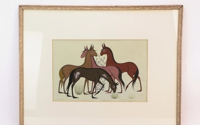 Painting of Three Horses Signed Blue Eagle