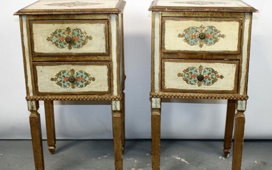 Pair Italian Venetian painted night stand chests