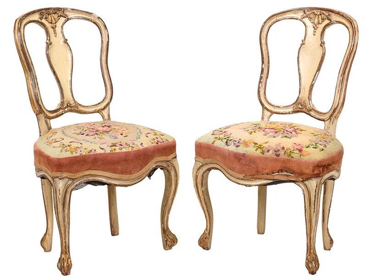 Pair Louis XVI Style Parcel Gilt Side Chairs