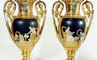 Pair Of Kpm Style Porcelain Vases
