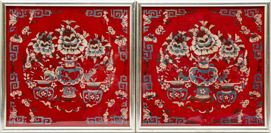 Pair Of Matching Chinese Silk Embroideries