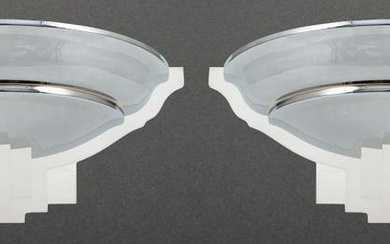 Pair of Art Deco Karl Springer (German/American, 1931-1991) "Spun Shaped" wall sconces of frosted