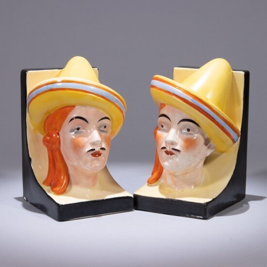 Pair of Art Deco Porcelain Mexican Bookends