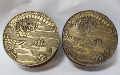 Pair of Chinese Lacquer Round Candy Box