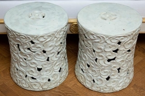 Pair of Chinese White Glazed Ceramic Garden Seats