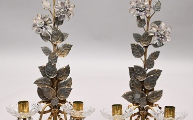 Pair of Continental Cut-Glass Two-Light Appliques