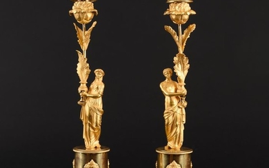 Pair of Empire Candlesticks with Romans - Empire - Bronze (gilt) - 19th century