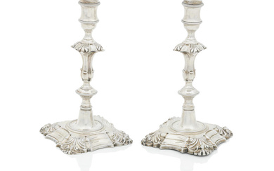 Pair of George II silver candlesticks By John Preist, London,...