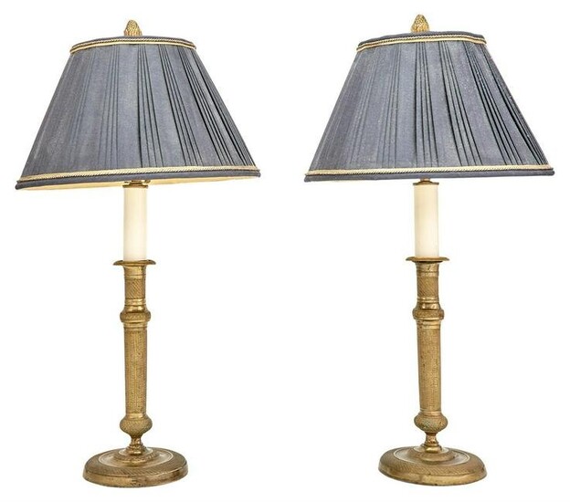 Pair of Gilt-Bronze Candlestick Lamps