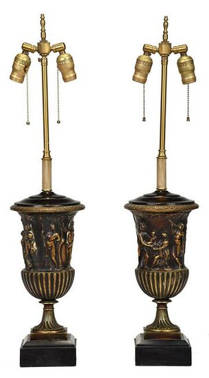 Pair of Gilt Bronze Urn Form Table Lamps