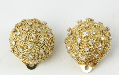 Pair of Ladies 14k Gold and Diamond Earrings