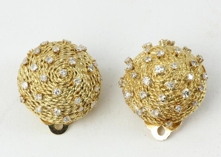 Pair of Ladies 14k Gold and Diamond Earrings