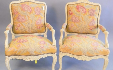 Pair of Louis XV style fauteuil, needlepoint