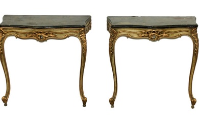Pair of Louis XV style wall mount bedside console tables