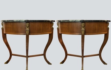 Pair of Marble Topped Demilune Tables 19th Century