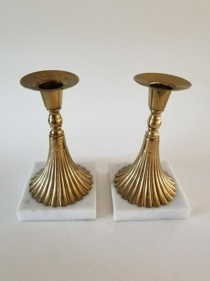 Pair of Mid Century Art Deco Brass Torchiere Candle