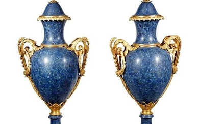 Pair of Monumental Louis XV Gilt Bronze Lapis Lazuli