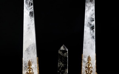 Pair of Ormolu-Mounted Rock-Crystal Obelisks and a Small Marble Obelisk