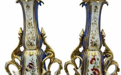 Pair of Paris Porcelain Hand Decorated Floral Design