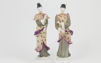 Pair of Royal Worcester china models of Geishas, by...